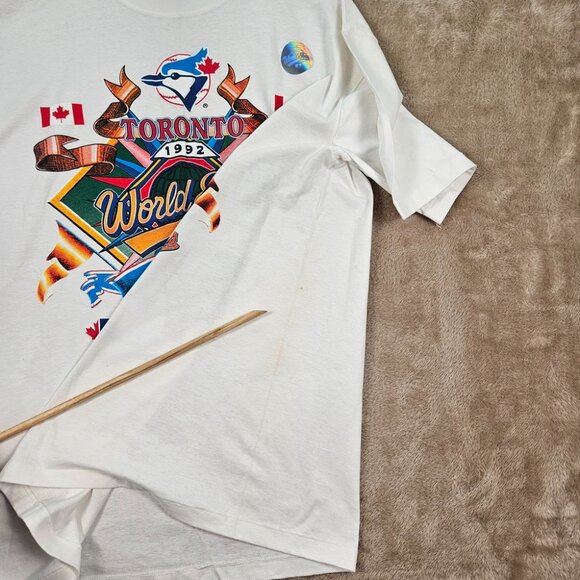 MLB 1992 Toronto Blue Jays World Series Champions T-Shirt Mens XL VTG White Tee - Picture 2 of 15